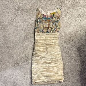 BCBGMaxAzria Colorful Top and Cream Textured Mini Dress